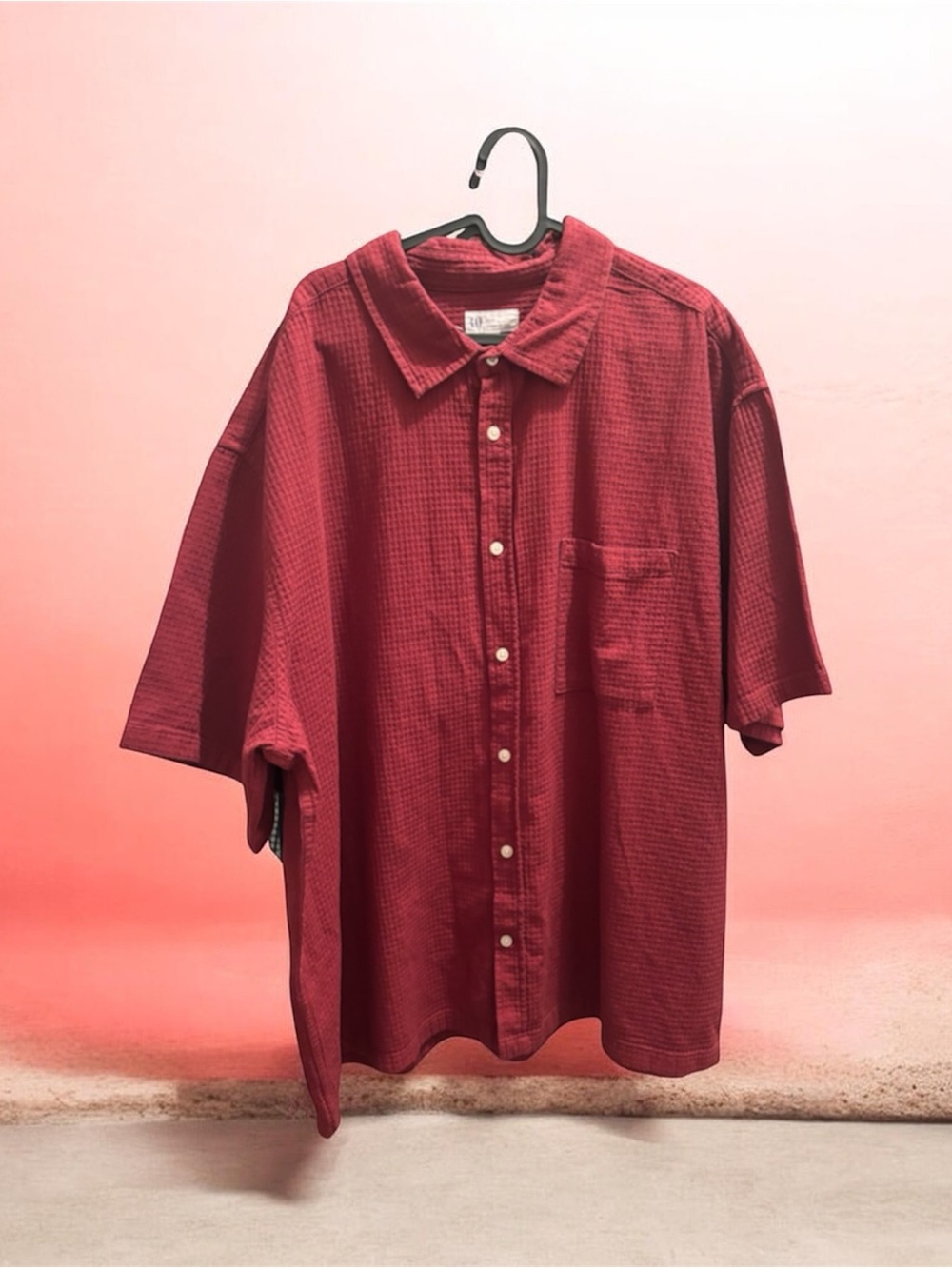 GAP Men's Boxy Fit Burgundy Short-Sleeve Button-Down Shirt